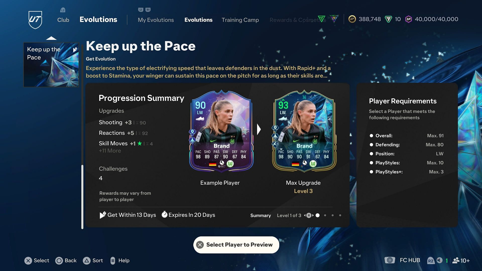 Keep up the Pace EVO requirements (Image via EA Sports)